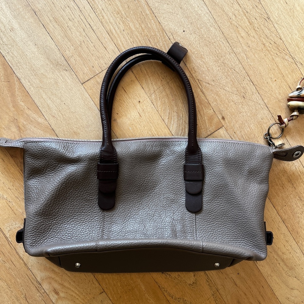 Prüne taupe grey brown Leather satchel purse or handbag with Dark Brown Handles